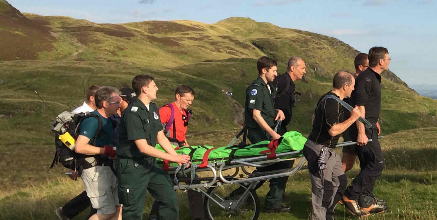 The Mountain Rescue Team helping an injured climber